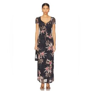 AllSaints Black Floral Gabby Mesh Dress